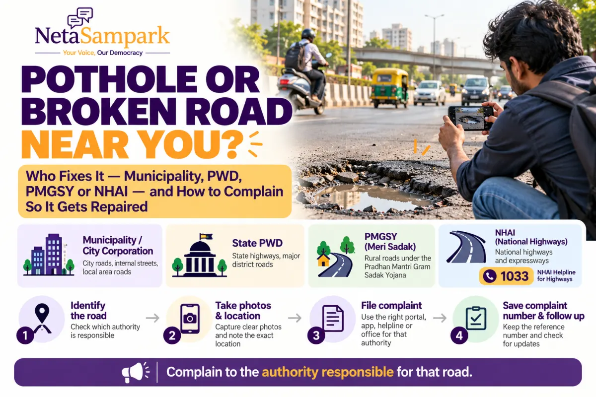 Pothole or Broken Road Near You? Who Fixes It — Municipality, PWD, PMGSY or NHAI — and How to Complain So It Gets Repaired