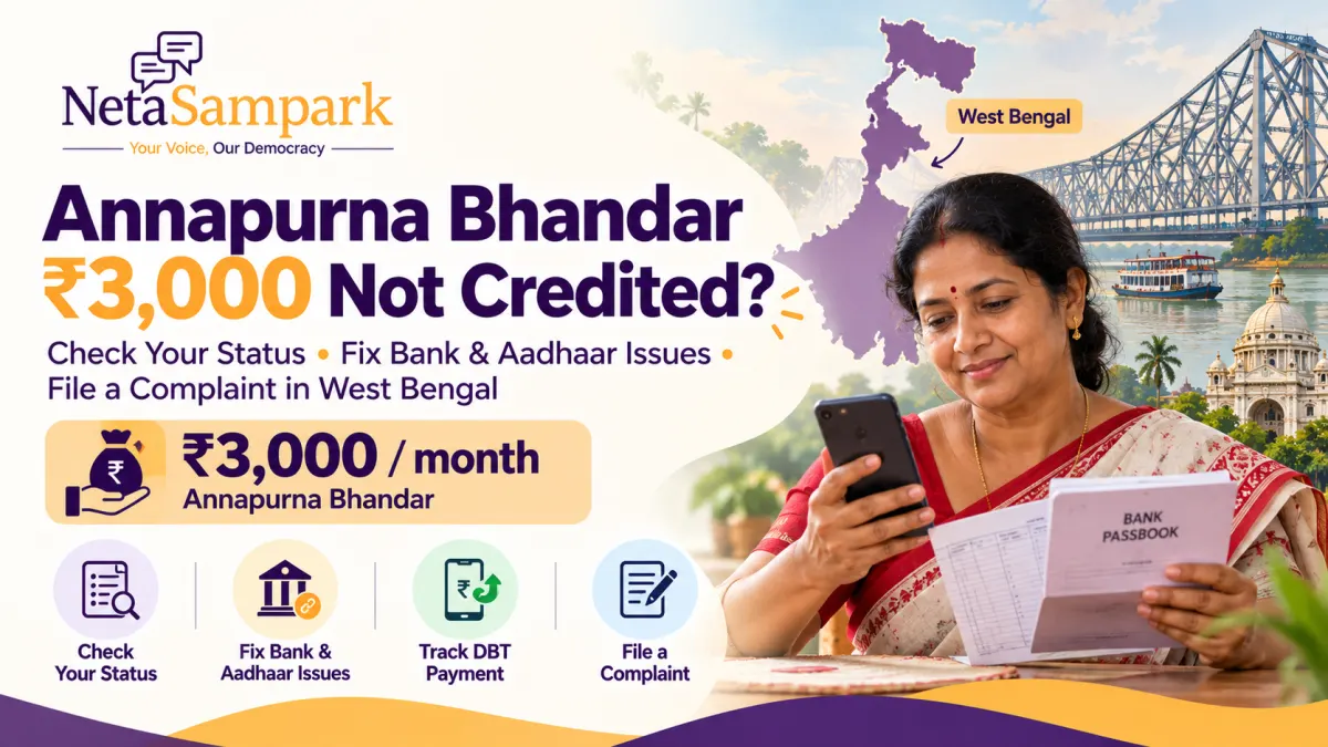 Annapurna Bhandar ₹3,000 Not Credited? How to Check Your Status, Fix Bank and Aadhaar Problems and Complain in West Bengal
