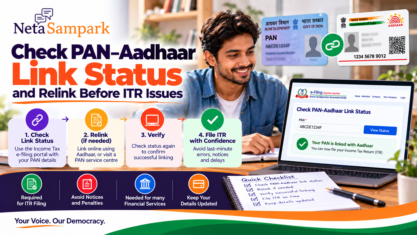Check PAN–Aadhaar Link Status and Relink Before ITR Issues