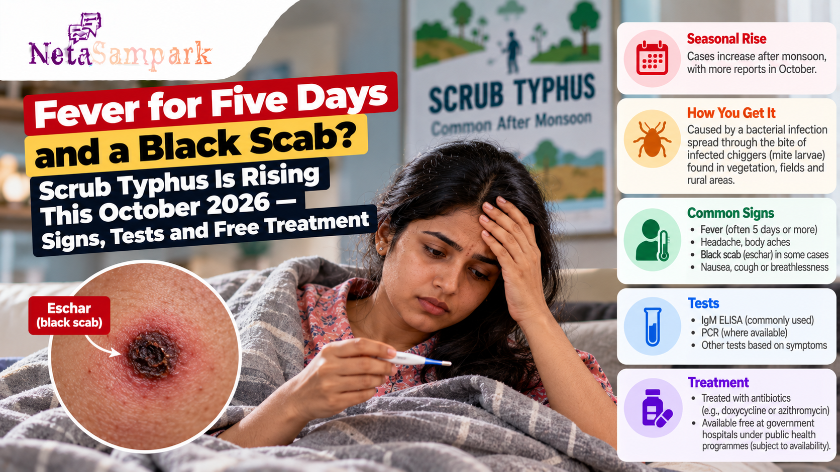 Fever for Five Days and a Black Scab? Scrub Typhus Is Rising This October 2026 — Signs, Tests and Free Treatment