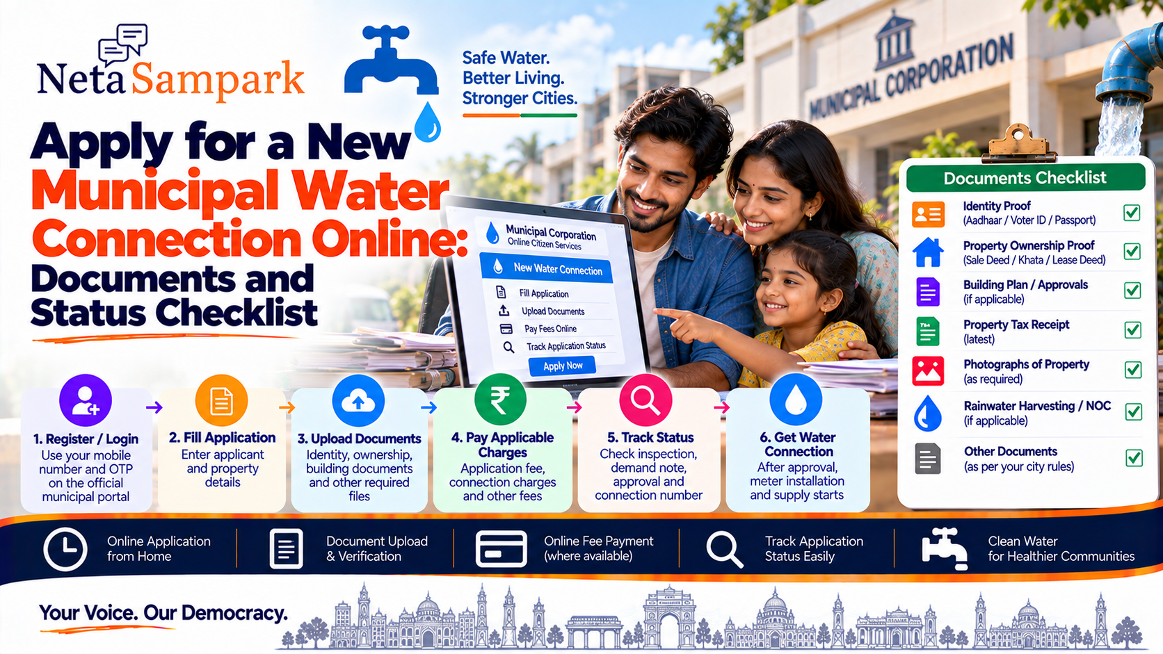 Apply for a New Municipal Water Connection Online: Documents and Status Checklist