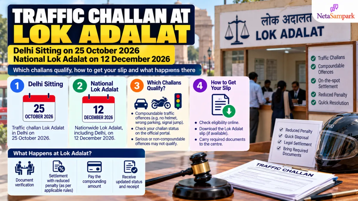 Traffic Challan at Lok Adalat: Delhi Sitting on 25 October 2026, National Lok Adalat on 12 December 2026 — Which Challans Qualify, How to Get Your Slip and What Happens There