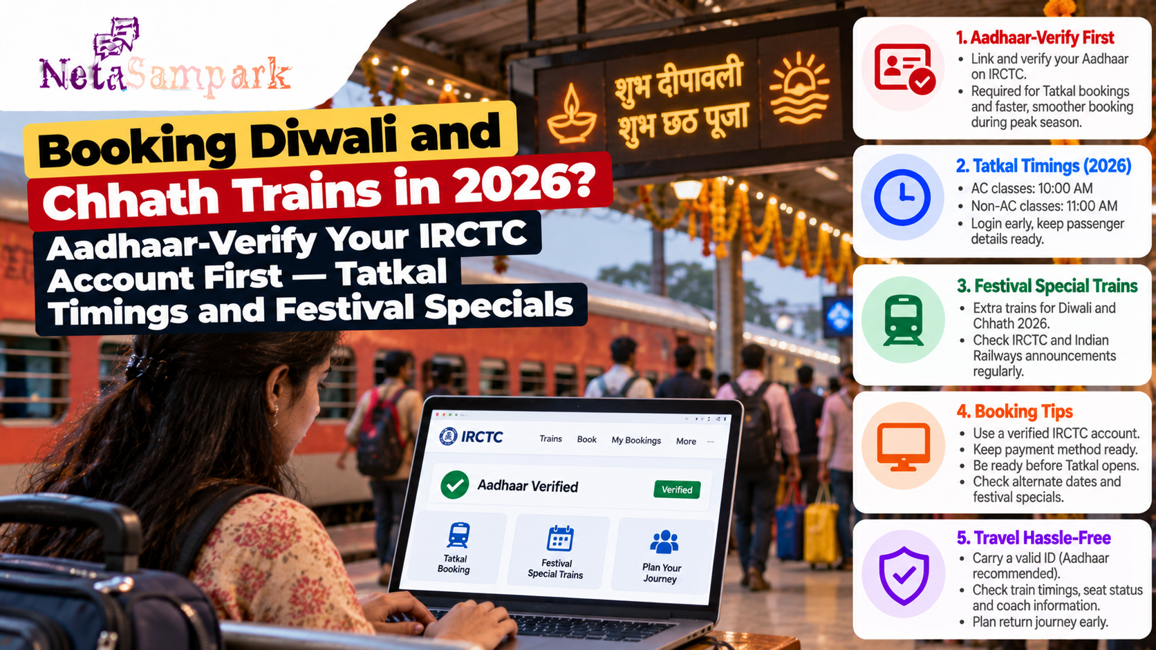 Booking Diwali and Chhath Trains in 2026? Aadhaar-Verify Your IRCTC Account First — Tatkal Timings and Festival Specials