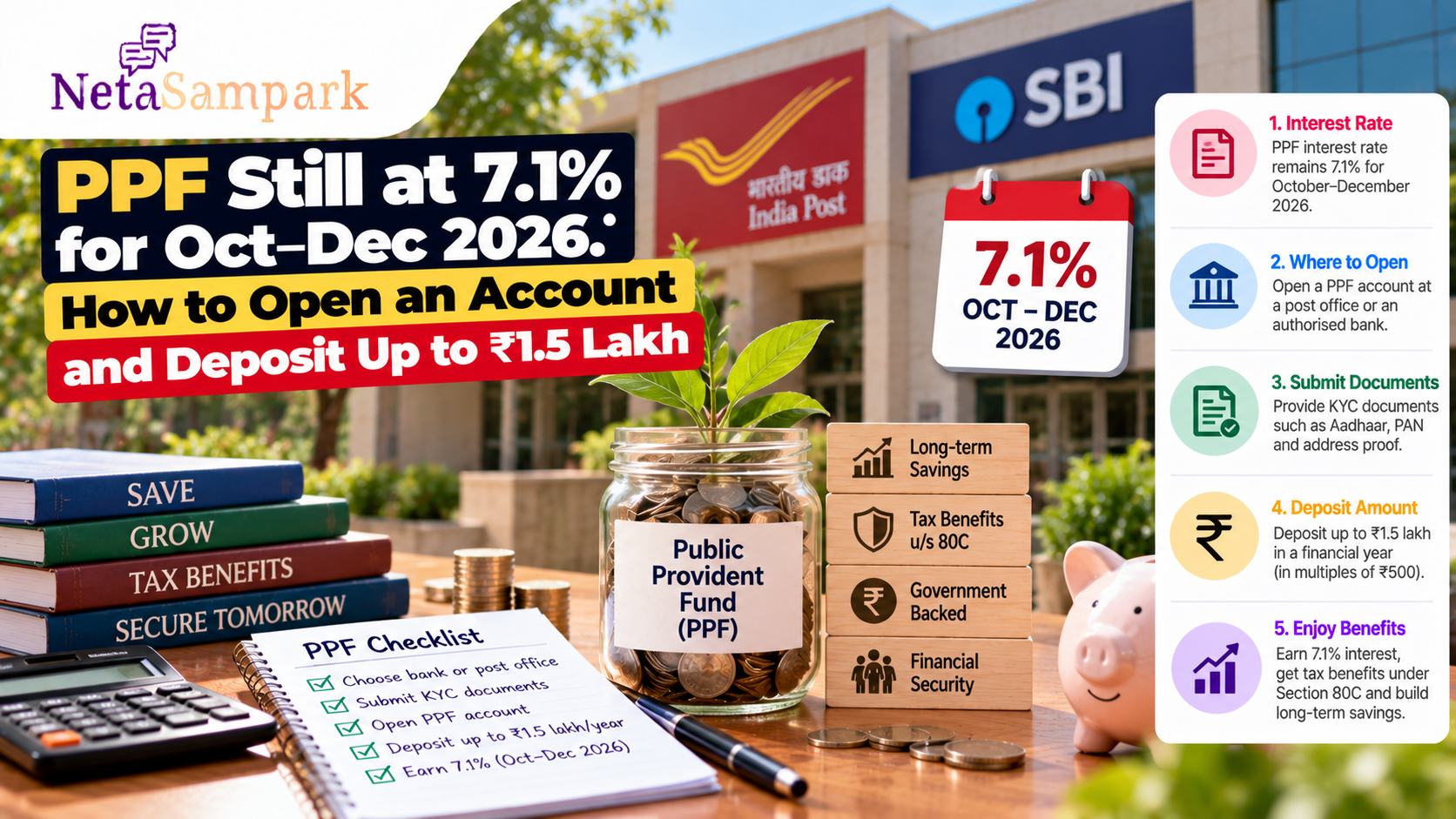 PPF Still at 7.1% for Oct–Dec 2026: How to Open an Account and Deposit Up to ₹1.5 Lakh