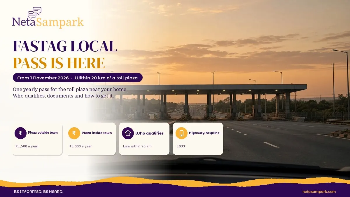 FASTag Local Pass From 1 November 2026: ₹1,500 or ₹3,000 a Year for People Living Within 20 km of a Toll Plaza, Who Qualifies and How to Get It