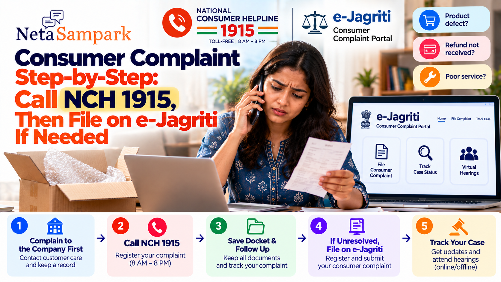 Consumer Complaint Step-by-Step: Call NCH 1915, Then File on e-Daakhil If Needed