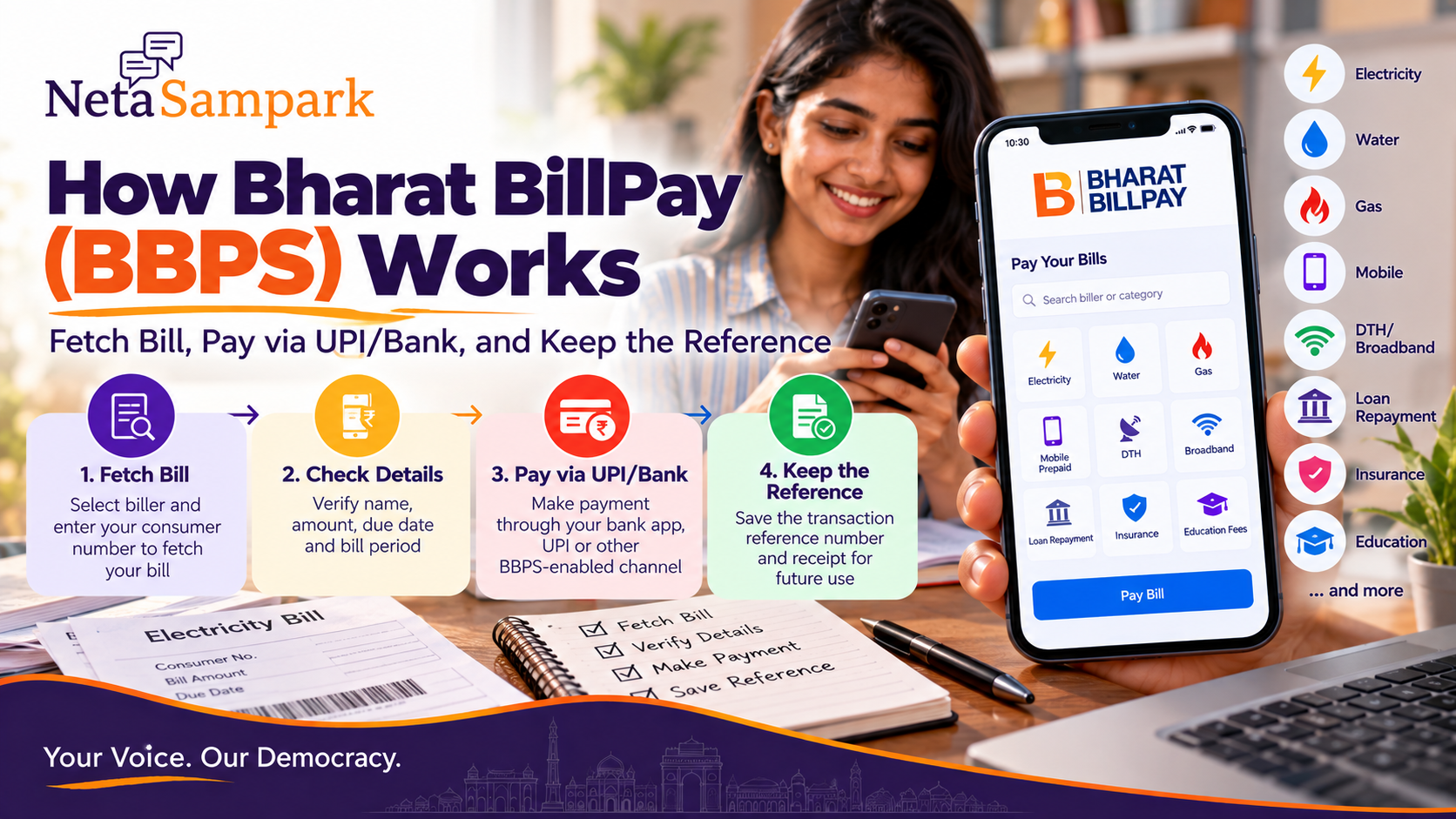 How Bharat BillPay (BBPS) Works: Fetch Bill, Pay via UPI/Bank, and Keep the Reference