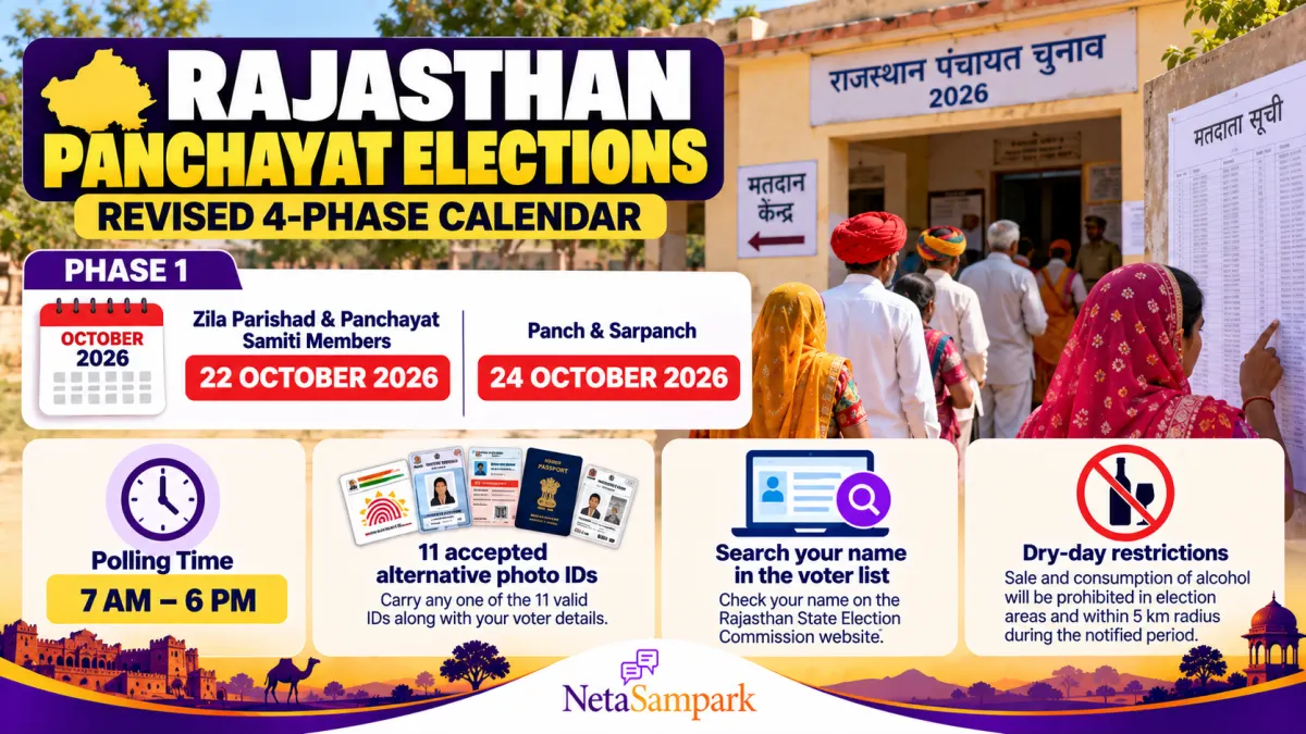 Rajasthan Panchayat Elections Phase 1: Votes on 22 October 2026 and 24 October 2026 — Revised Four-Phase Calendar, 11 Accepted IDs, Voter Search and Dry Days