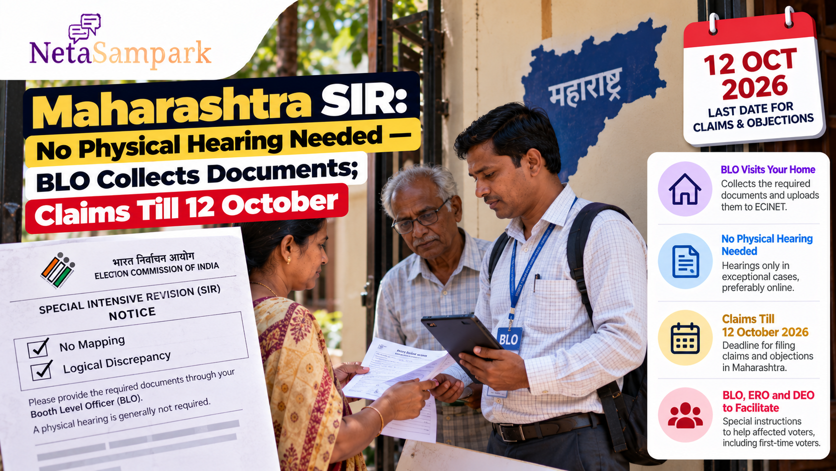 Maharashtra SIR: No Physical Hearing Needed — BLO Collects Documents; Claims Till 12 October