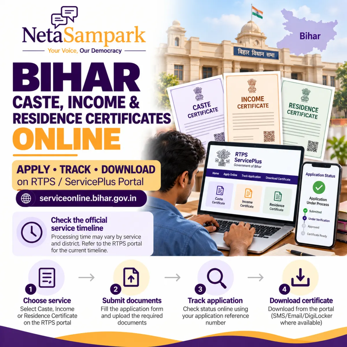 Bihar Caste, Income and Residence Certificate Online: Apply on RTPS (serviceonline.bihar.gov.in), Track It and Download in 10 Working Days