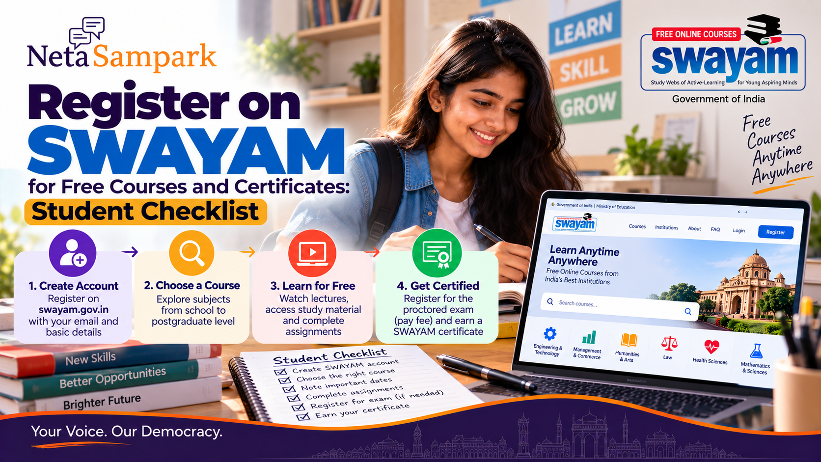 Register on SWAYAM for Free Courses and Certificates: Student Checklist