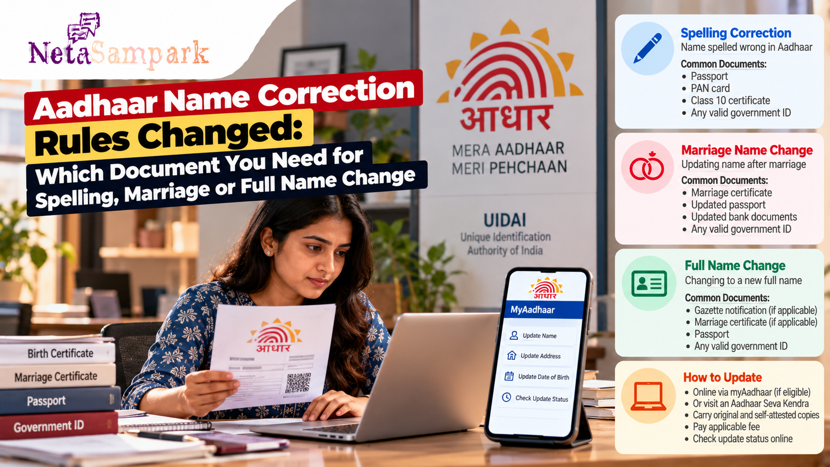 Aadhaar Name Correction Rules Changed: Which Document You Need for Spelling, Marriage or Full Name Change