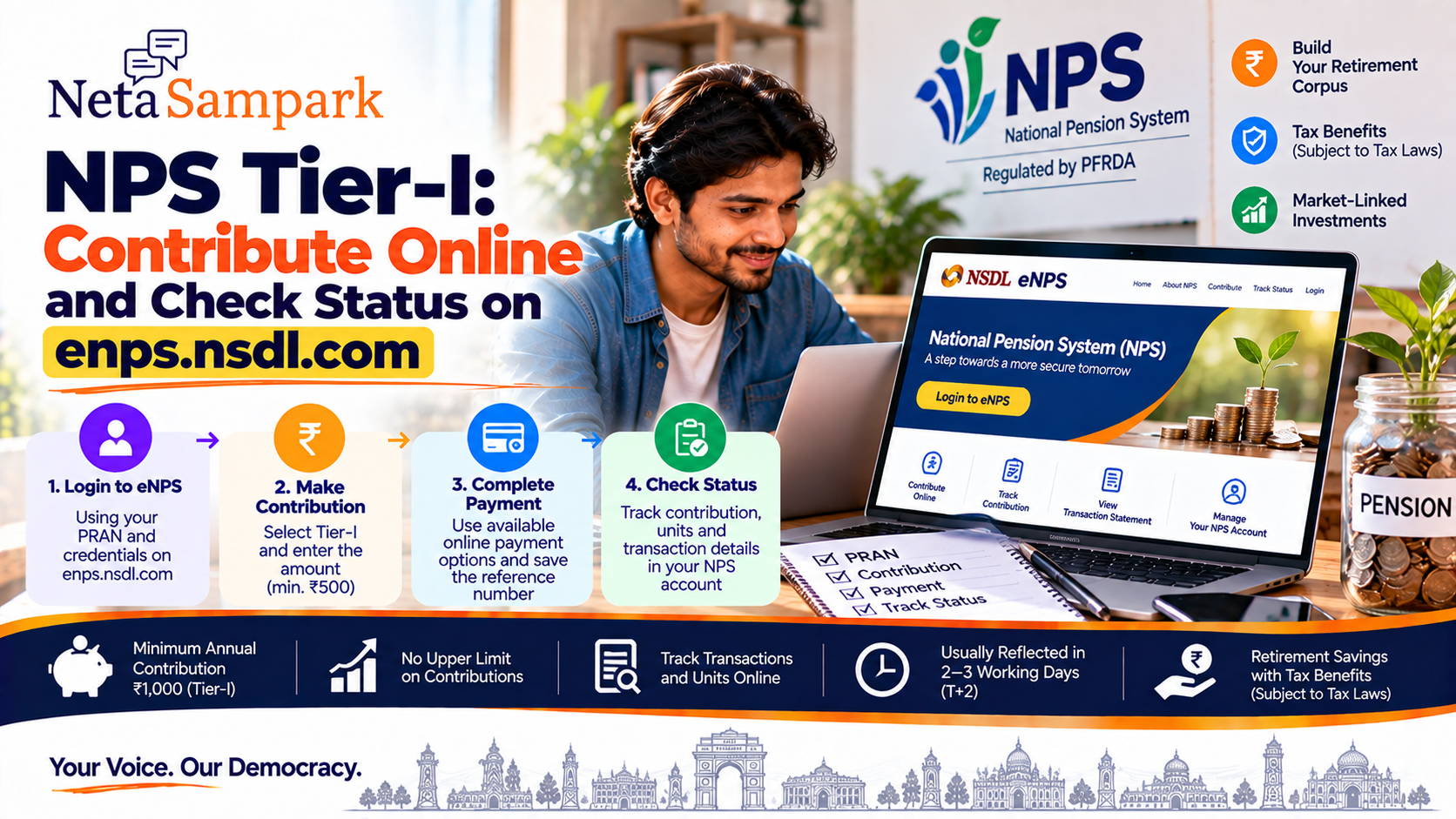 NPS Tier-I: Contribute Online and Check Status on enps.nsdl.com