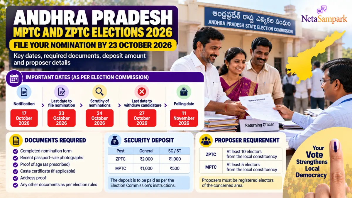 Andhra Pradesh MPTC and ZPTC Elections 2026: How to File Your Nomination by 23 October 2026 — Papers, Deposit, Proposer and Scrutiny Dates