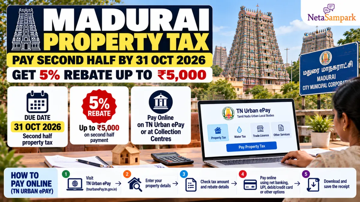 Madurai Property Tax: Pay the Second Half by 31 October 2026 for a 5% Rebate up to ₹5,000 — How to Pay Online on TN Urban ePay and at Collection Centres