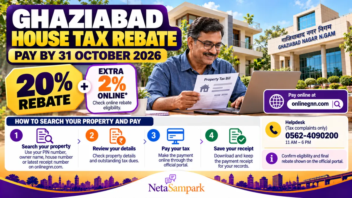 Ghaziabad House Tax Rebate Extended to 31 October 2026: 20% Off, Extra 2% Online — How to Search Your Property and Pay on onlinegnn.com