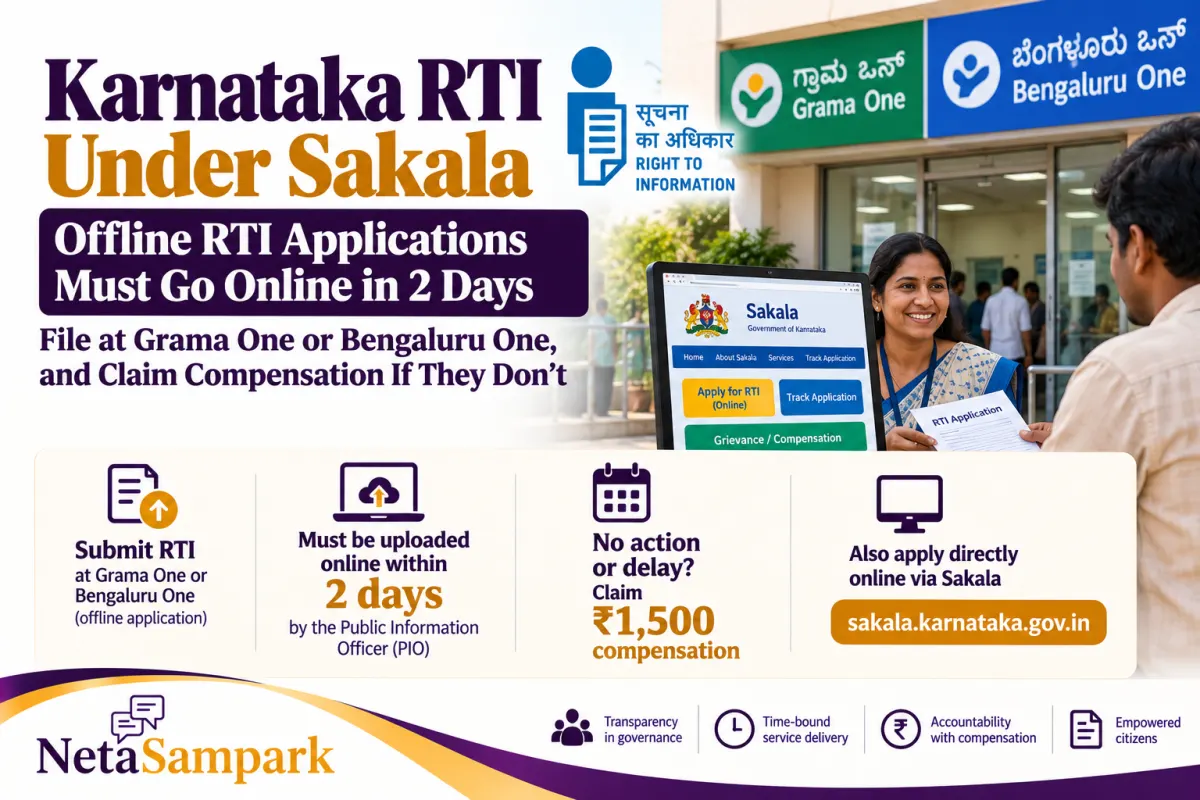 Karnataka RTI Under Sakala: Offline RTI Applications Must Go Online in 2 Days, File at Grama One or Bengaluru One, and Claim Compensation If They Don't