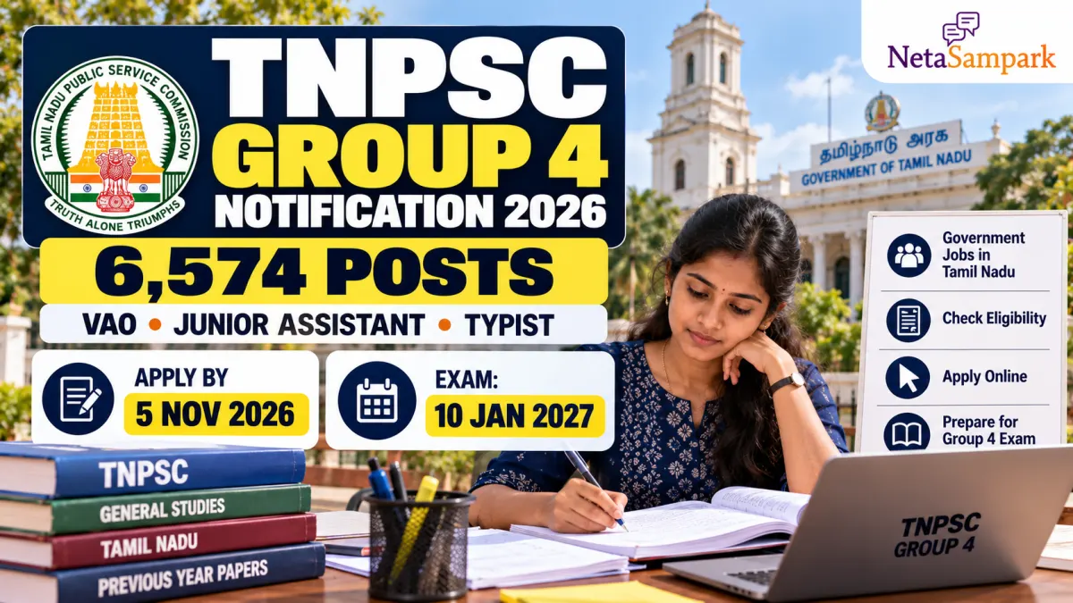 TNPSC Group 4 Notification 2026: 6,574 Posts Including VAO, Junior Assistant and Typist — Apply by 5 November 2026, Exam on 10 January 2027