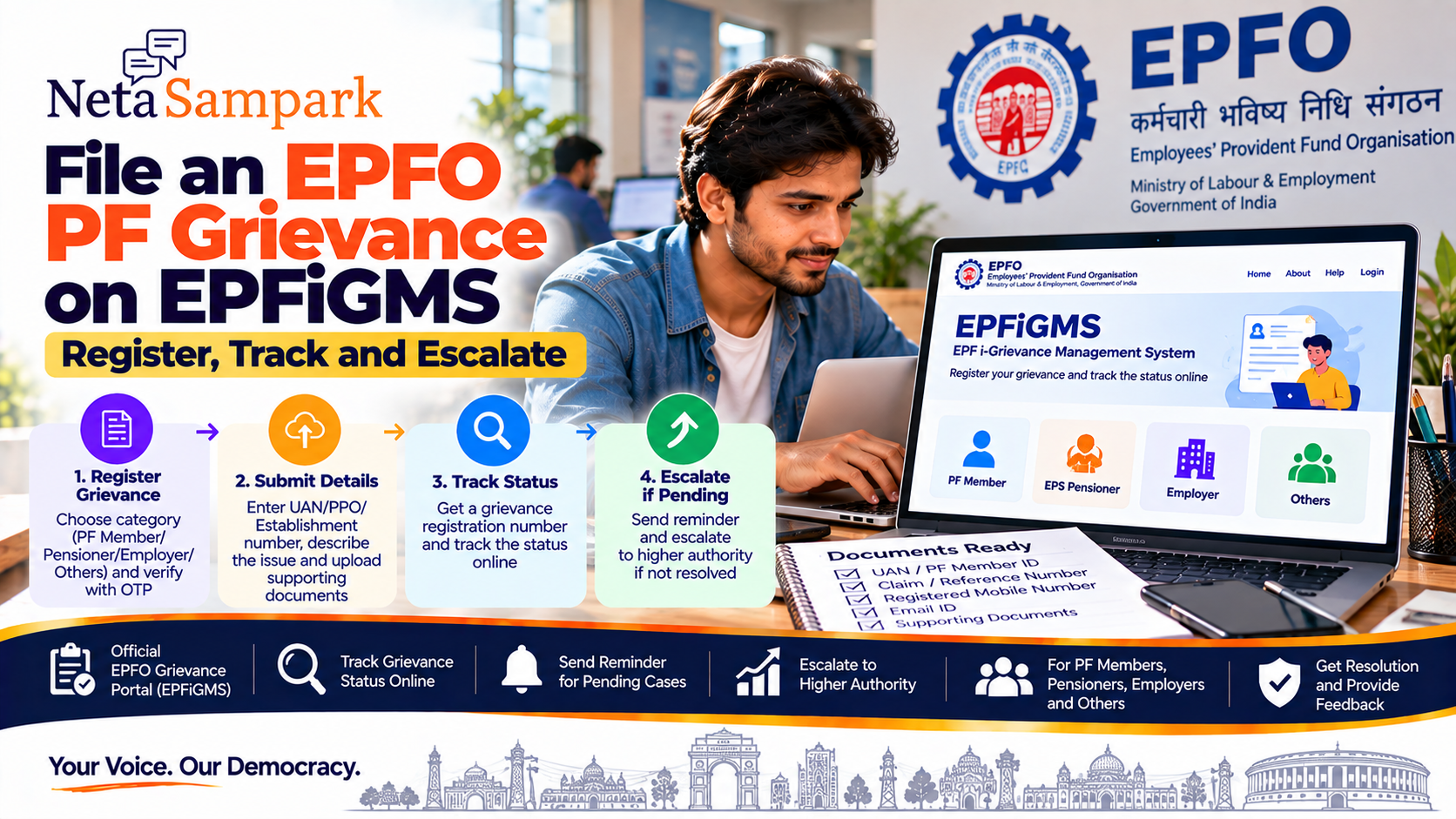 File an EPFO PF Grievance on EPFiGMS: Register, Track and Escalate
